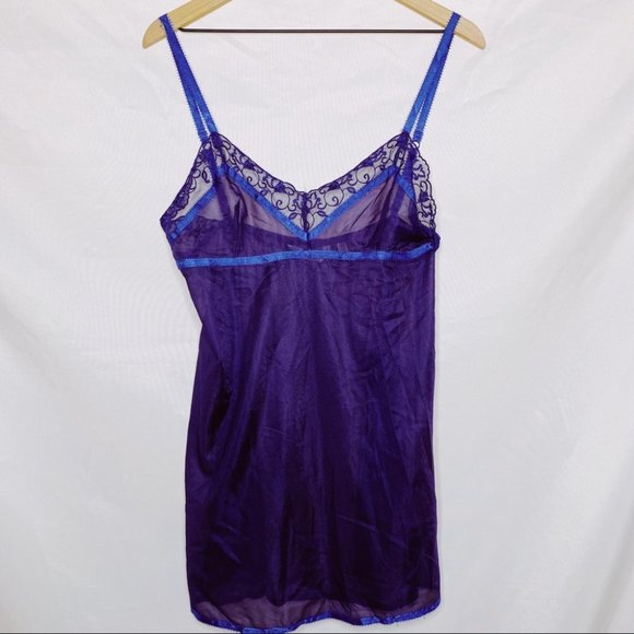 Victoria 'Secret 90's Vintage Navy Blue Sheer Sultry Lace Trim Slip Dress Large - Picture 1 of 9
